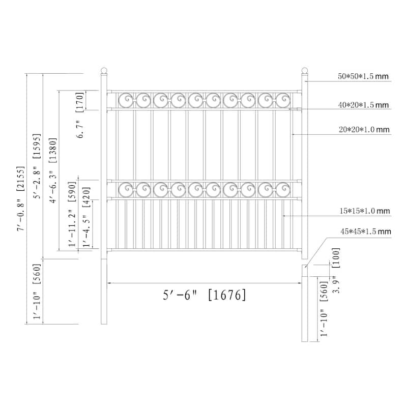 Aleko Diy Garden Yard Privacy Steel Fence Panel 5.5'x5' Paris Style 