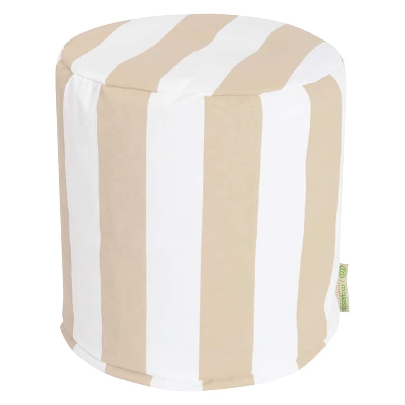 Majestic Home Goods Vertical Stripe Indoor / Outdoor Ottoman Pouf 16" L x 16" W x 17" H - Sand/Off White