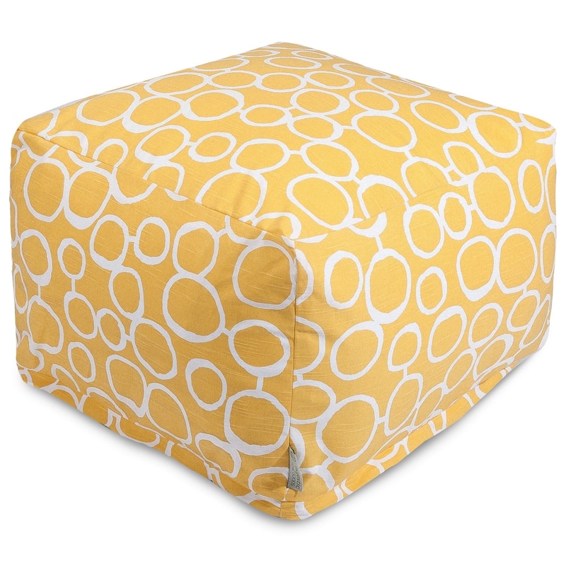 Majestic Home Goods Indoor Fusion Cotton Ottoman Pouf 27 in L x 27 in W x 17 in H - Yellow