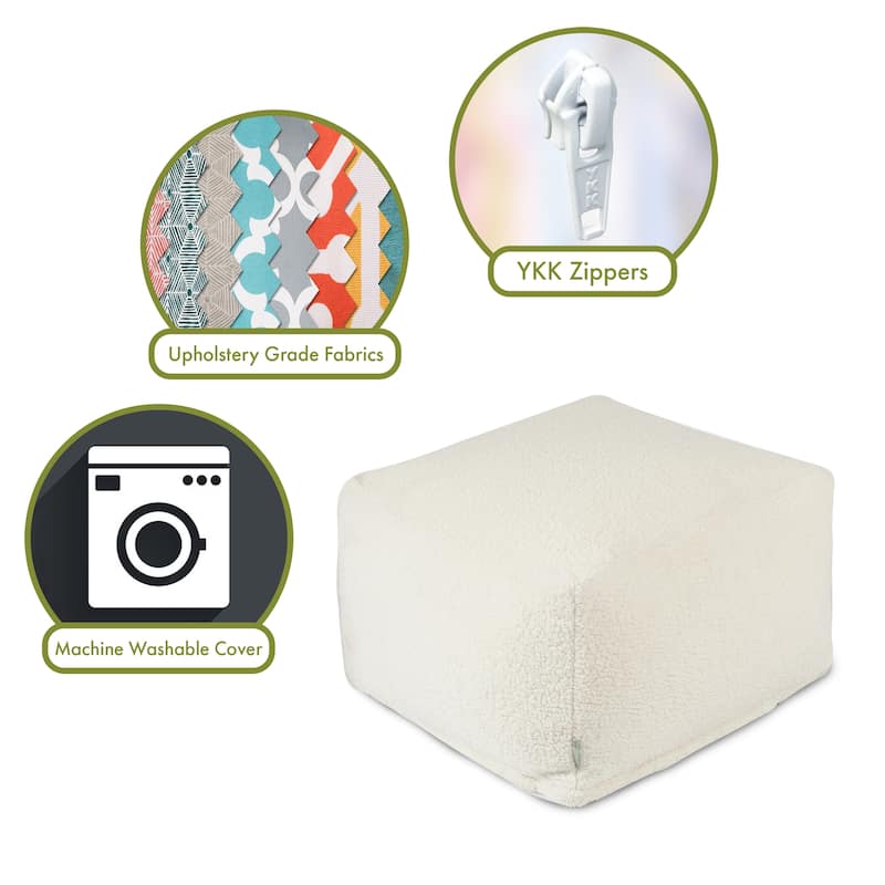 Majestic Home Goods Indoor Cream Sherpa Ottoman Pouf 27 in L x 27 in W x 17 in H