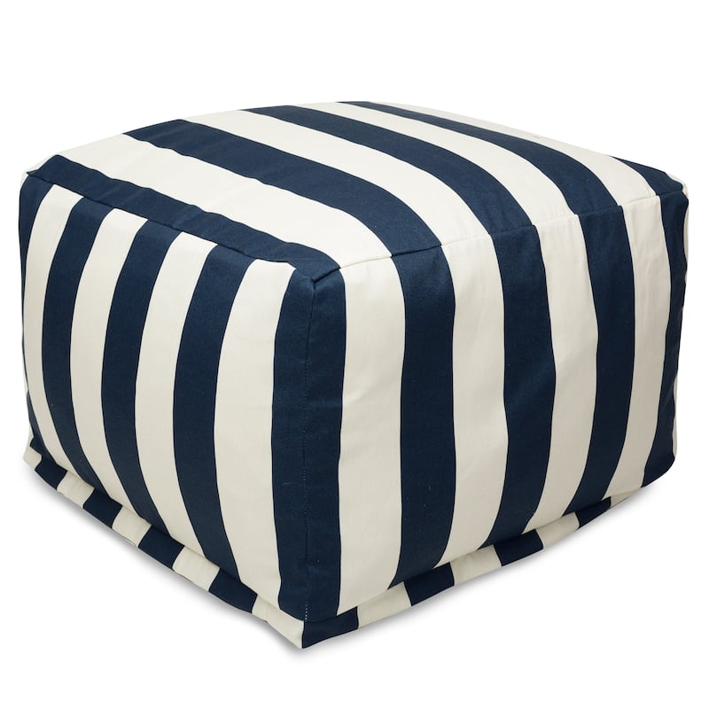 Majestic Home Goods Vertical Stripe Ottoman Outdoor Indoor - Navy blue
