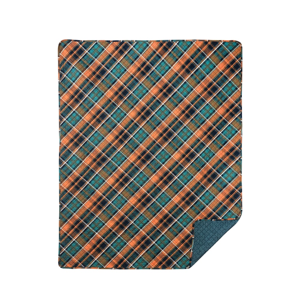 Troy Plaid Quilted Cotton Throw Blanket
