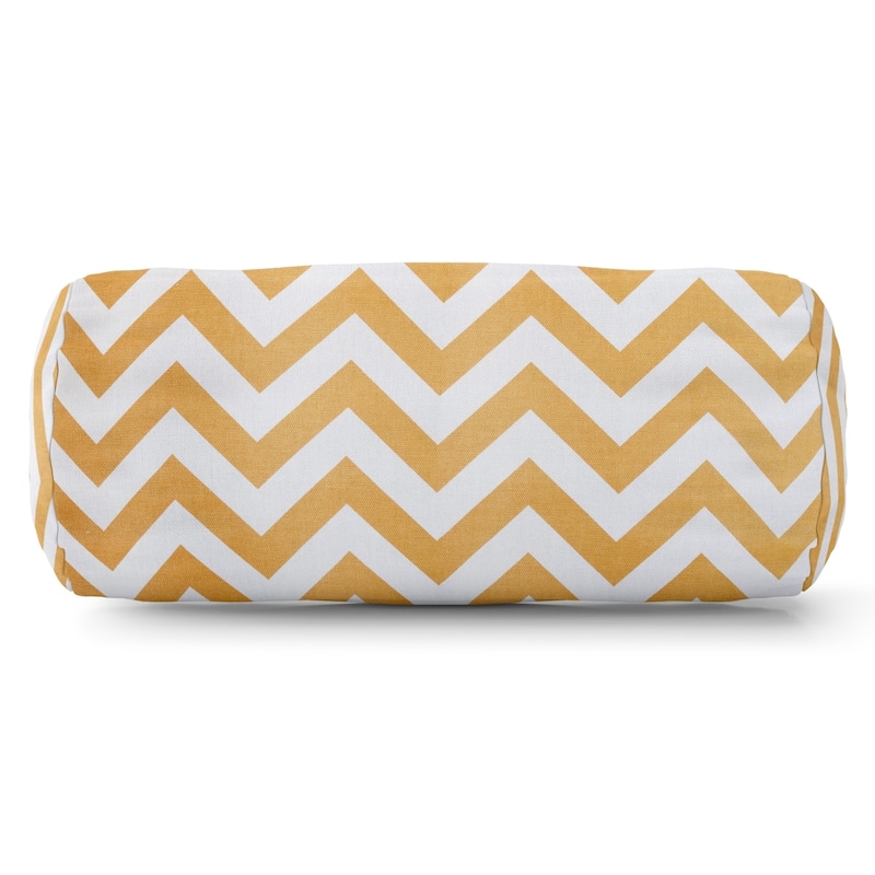 Majestic Home Goods Indoor Outdoor Chevron Round Bolster Decorative Throw Pillow - Yellow