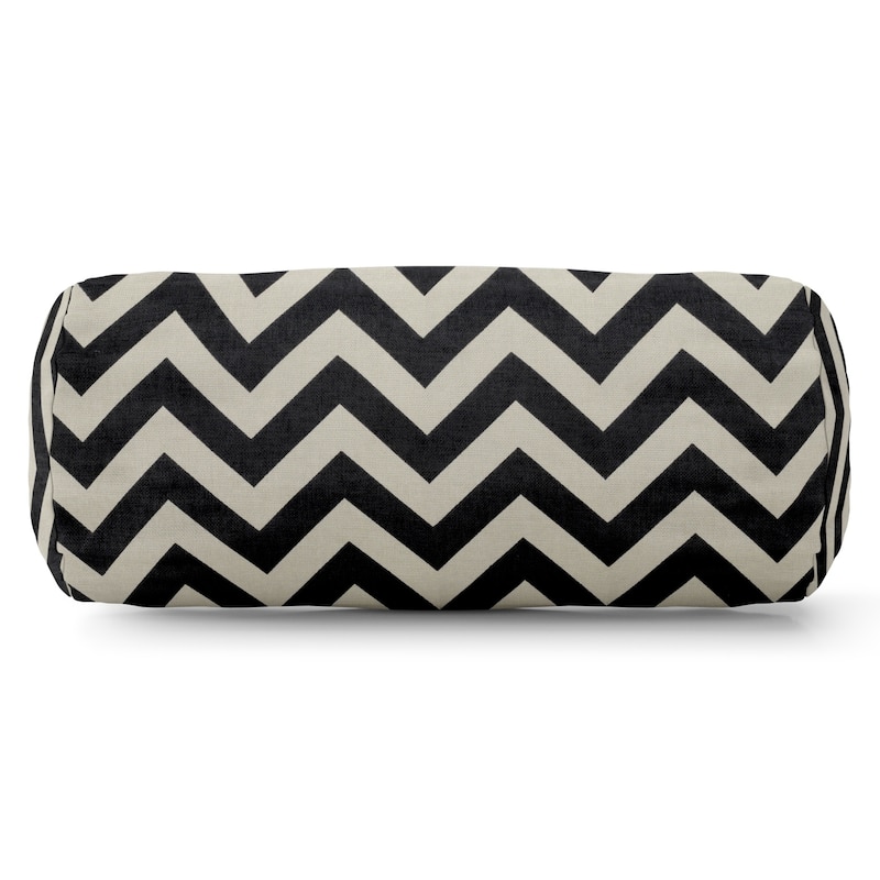 Majestic Home Goods Indoor Outdoor Chevron Round Bolster Decorative Throw Pillow - Black