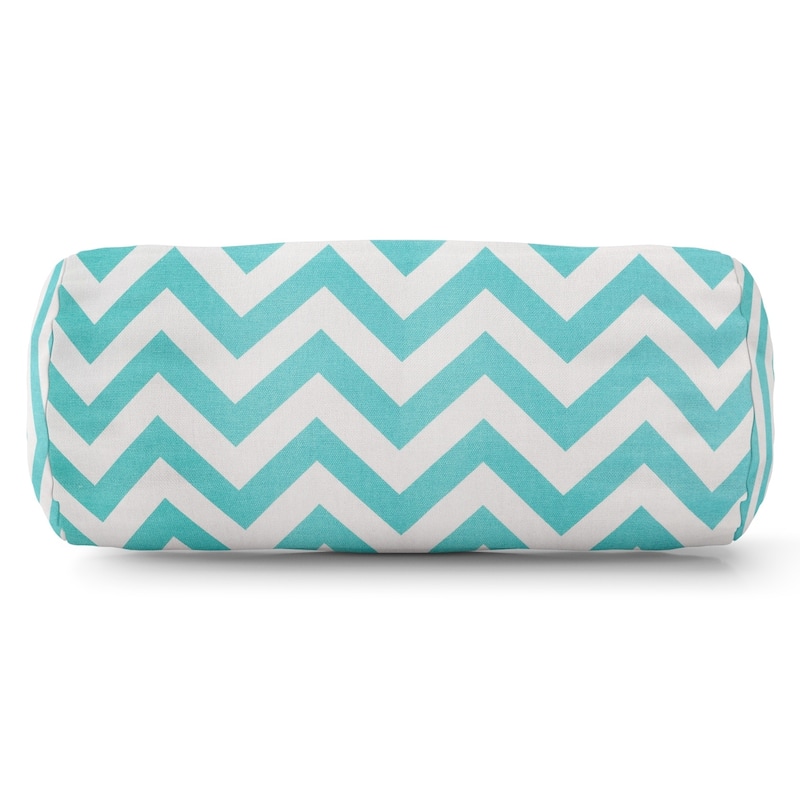 Majestic Home Goods Indoor Outdoor Chevron Round Bolster Decorative Throw Pillow - Teal