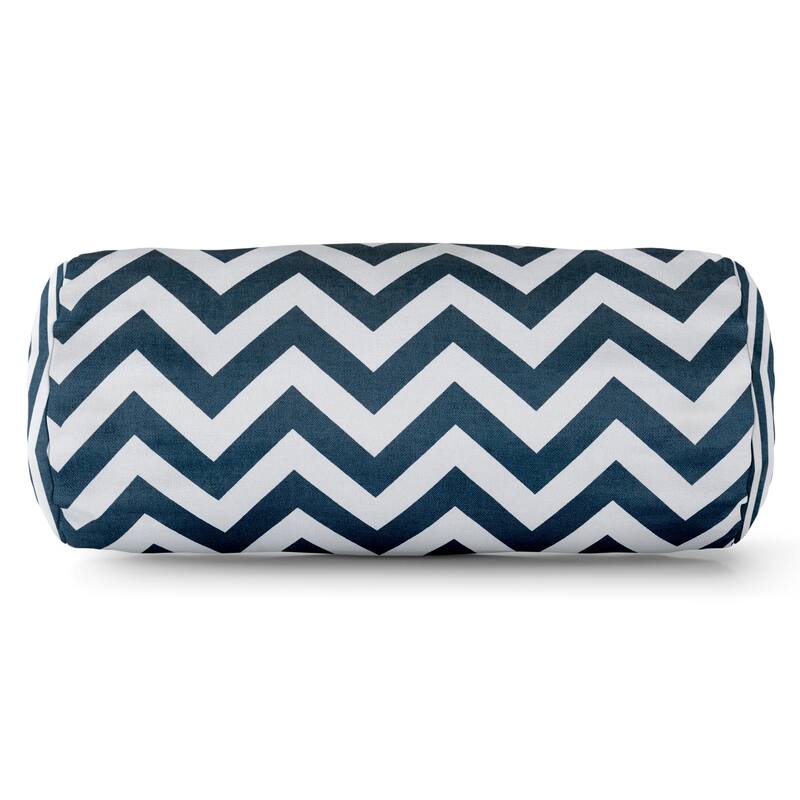 Majestic Home Goods Indoor Outdoor Chevron Round Bolster Decorative Throw Pillow - Navy
