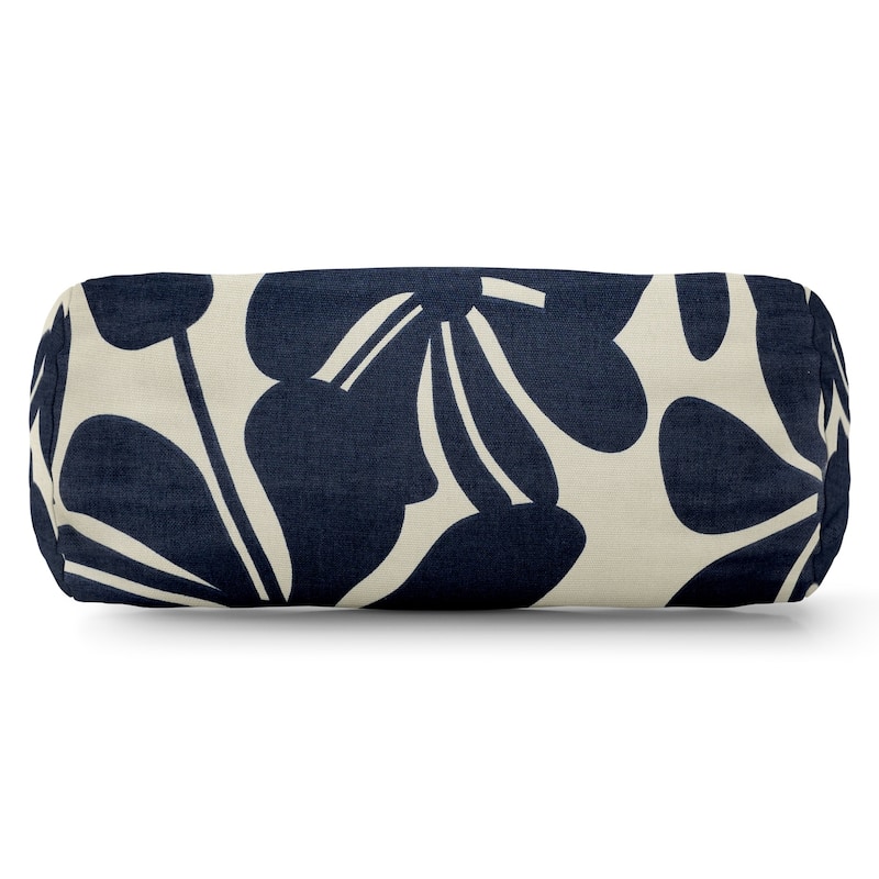Majestic Home Goods Indoor Outdoor Plantation Round Bolster Decorative Throw Pillow - Navy Blue