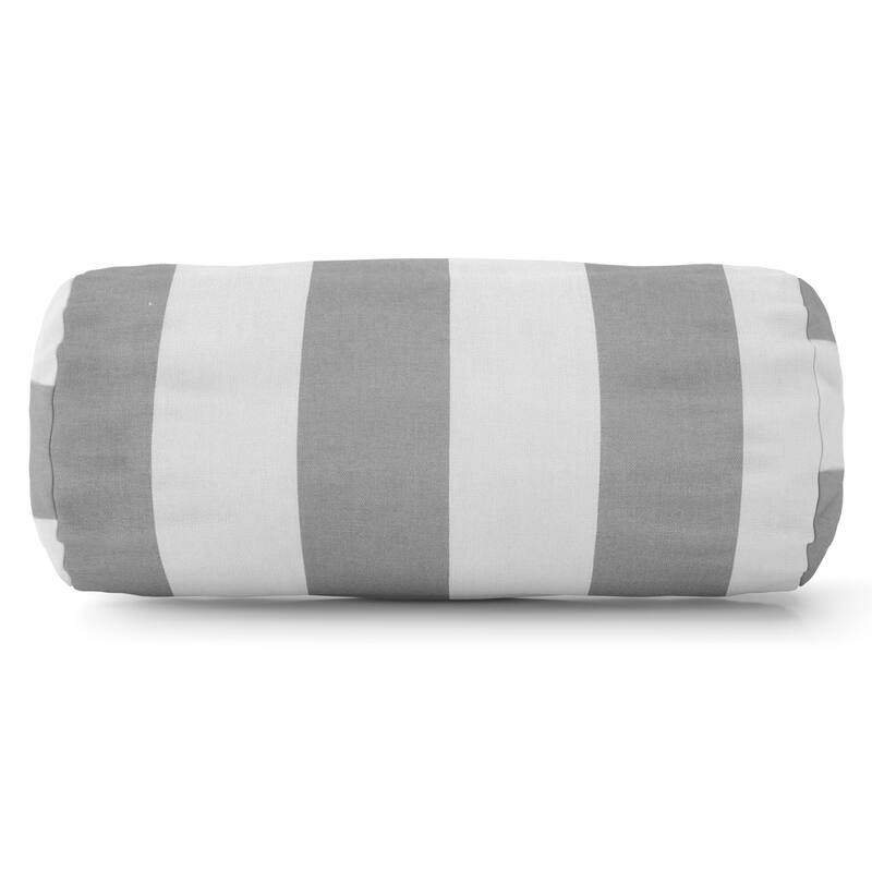 Majestic Home Goods Indoor Outdoor Vertical Stripe Round Bolster Decorative Throw Pillow - Gray/Off White