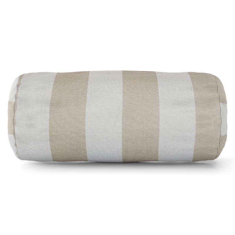 Majestic Home Goods Indoor Outdoor Vertical Stripe Round Bolster Decorative Throw Pillow - Sand/Off White