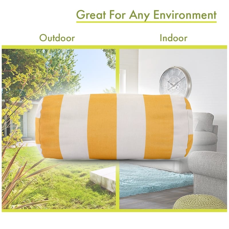 Majestic Home Goods Indoor Outdoor Vertical Stripe Round Bolster Decorative Throw Pillow