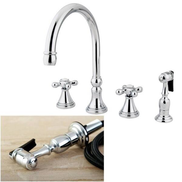 Chrome 4-hole Cross Handles Kitchen Faucet and Sprayer