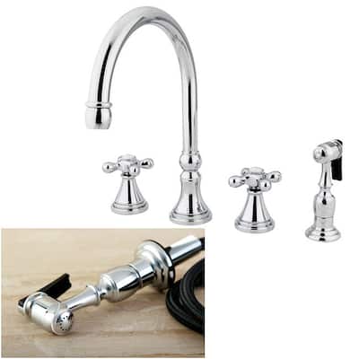 Chrome 4-hole Cross Handles Kitchen Faucet and Sprayer
