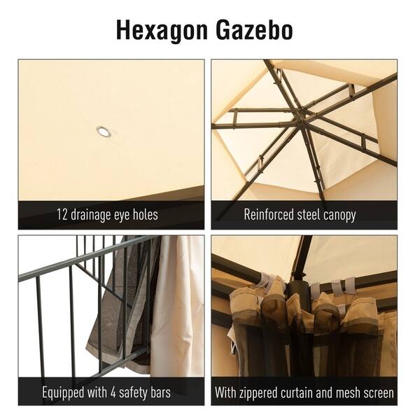 Shop Outsunny Outdoor Two Tiered Hexagonal Garden Gazebo Canopy