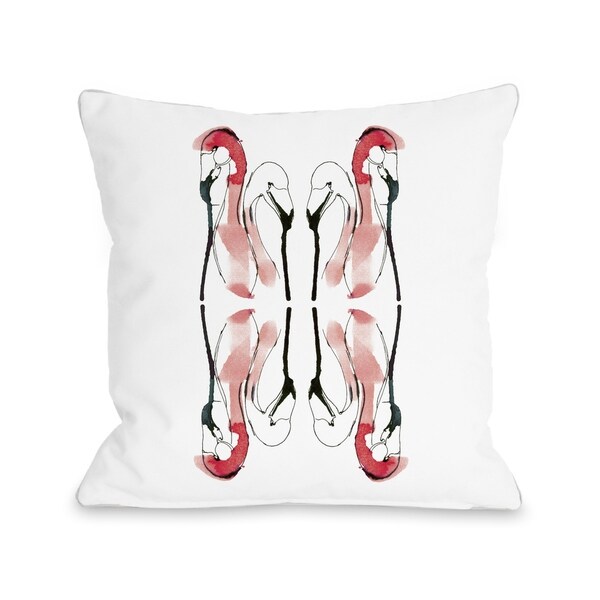 Flamingos - White Red Pillow by Judit Garcia Talvera