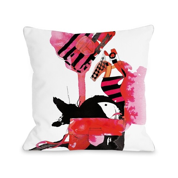 Pink Purses - White Pink Pillow by Judit Garcia Talvera