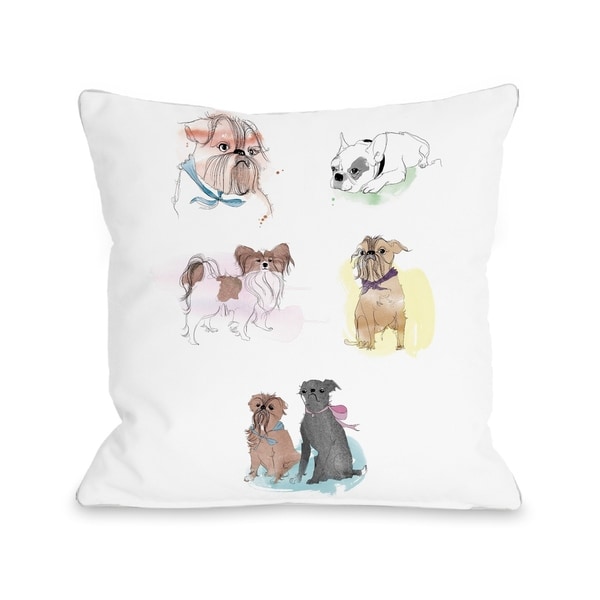 Puppies Sketches - White Multi Pillow by Judit Garcia Talvera