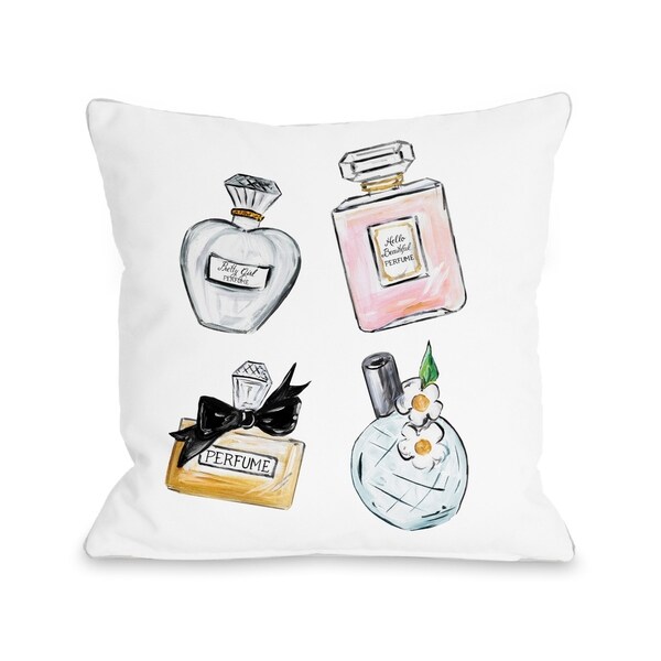 Perfume Bottles/Sparkles - White Multi Pillow by Timree