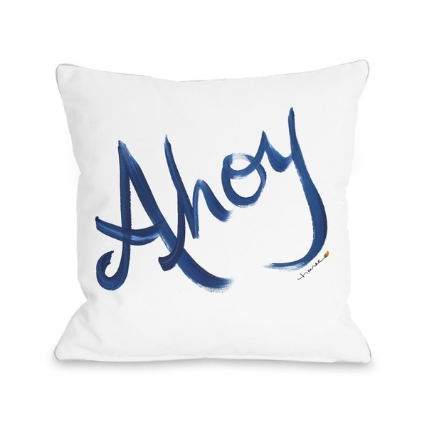 Ahoy - Sailor's Greeting - White Navy Pillow by Timree