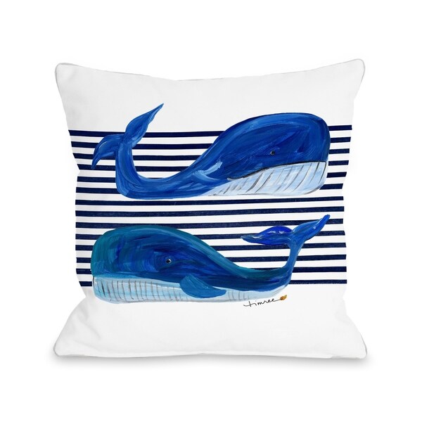 Whale Buddies - White Pillow by Timree