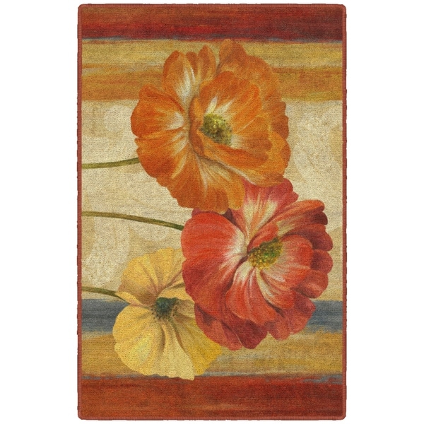Brumlow Mills Poppy Tapestry Stripes, Kitchen and Entryway Floral Rug, by Pamela Gladding NATURAL - 2'6" x 3'10"