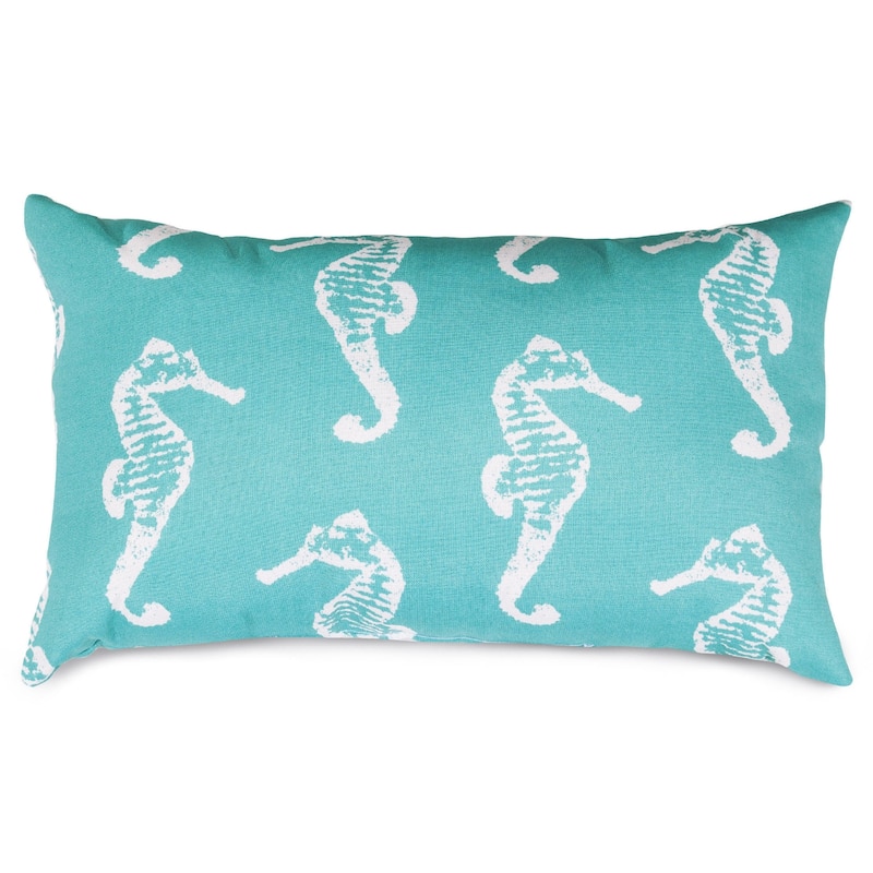 Majestic Home Goods Indoor Outdoor Sea Horse Small Decorative Throw Pillow 20 X 12 - Teal