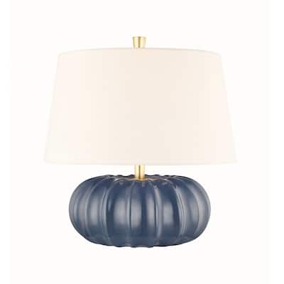 Hudson Valley Bowdoin 1-light Slate Blue Small Table Lamp with Aged Brass Accent