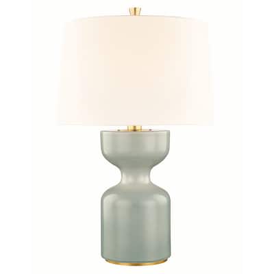 Hudson Valley Locust Grove 1-light Turquoise Blue Small Table Lamp with Aged Brass Accent