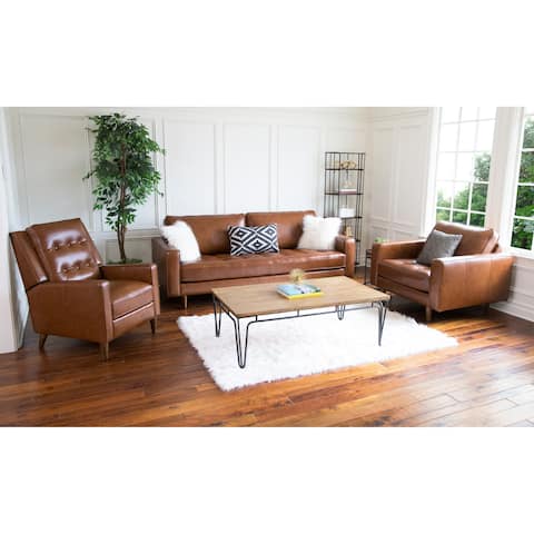 Living Room Furniture Sets Online At Our Best Abbyson Holloway Mid Century Top Grain Leather 3 Piece Recliner Set