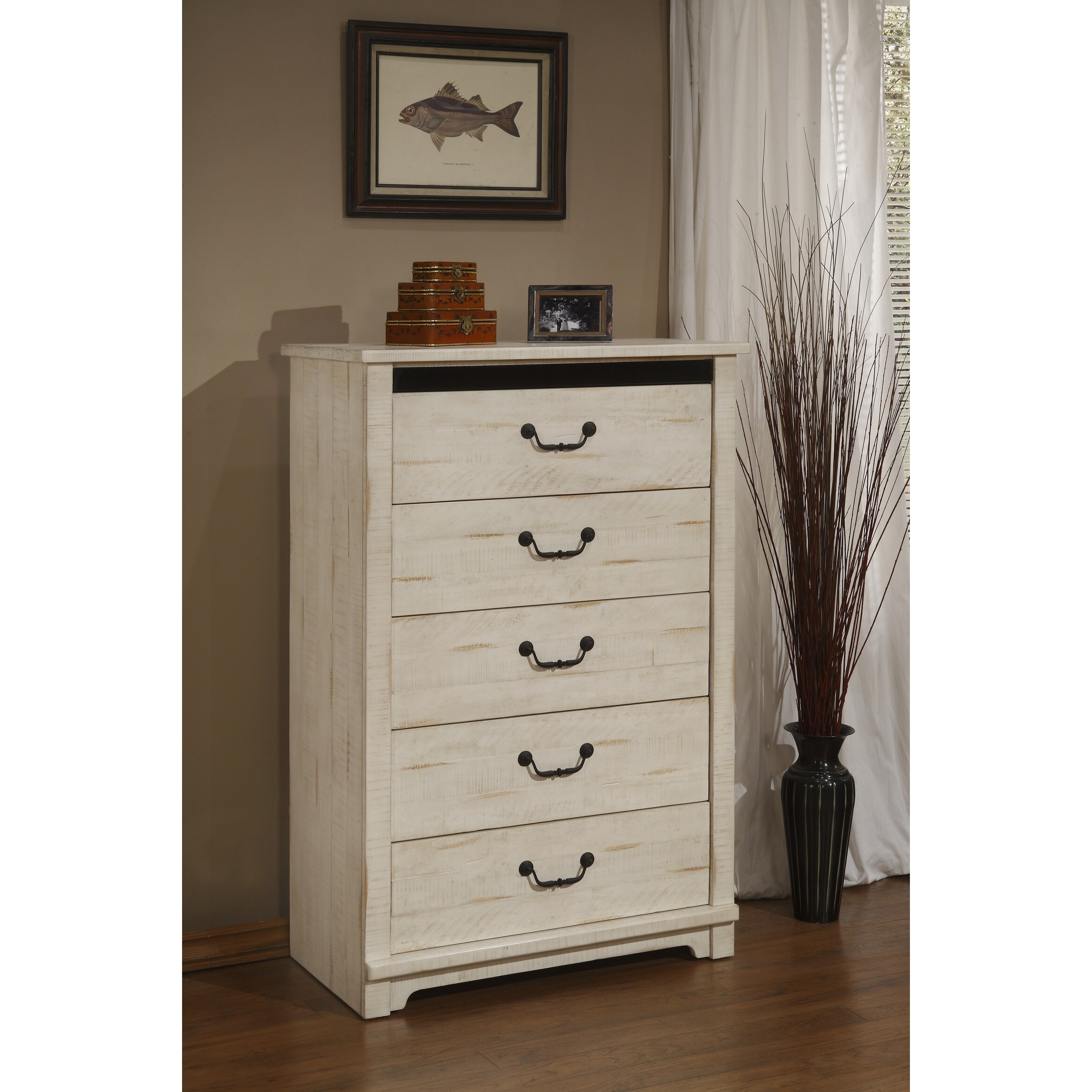 Shop Coastal Farmhouse Solid Wood 5 Drawer Chest Antique White