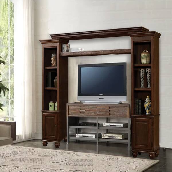 Shop Poplar Wood Entertainment Center With Side Door Cabinets