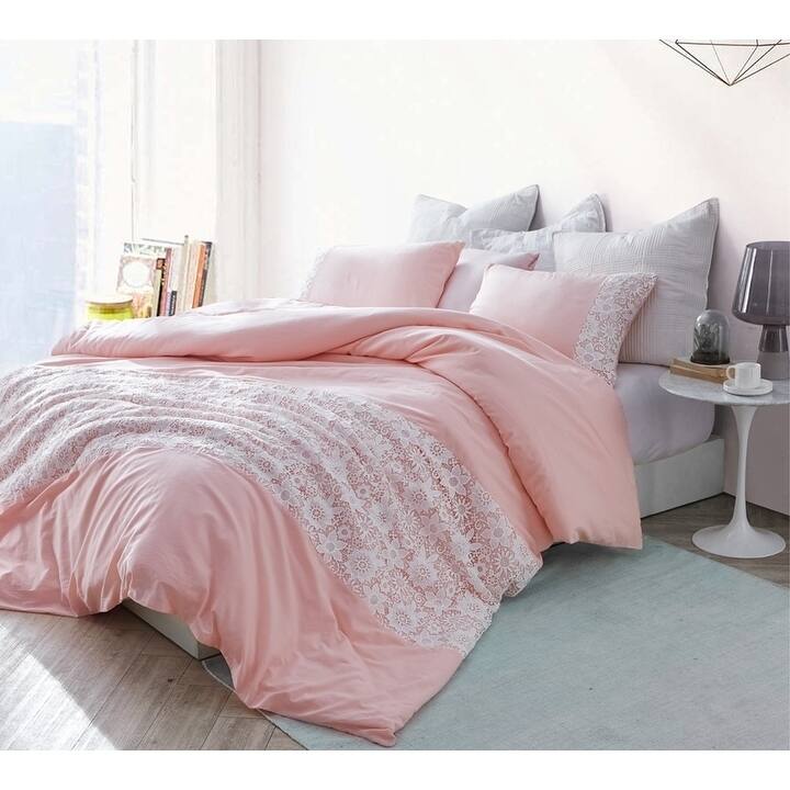 White Lace Duvet Cover - Rose Quartz