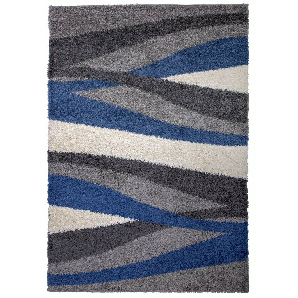 World Rug Gallery Cozy Shag Modern Waves Area Rug Blue - 7'10" x 10'