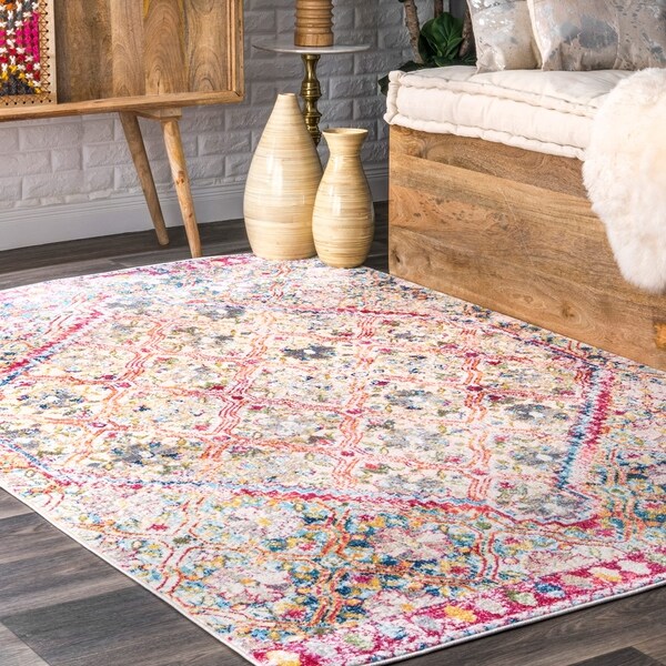 Nuloom Multi Vintage Boho Chic Coachella Faded Trellis Nuloom Multi Vintage Boho Chic Coachella Faded Trellis Medallion Area Rug