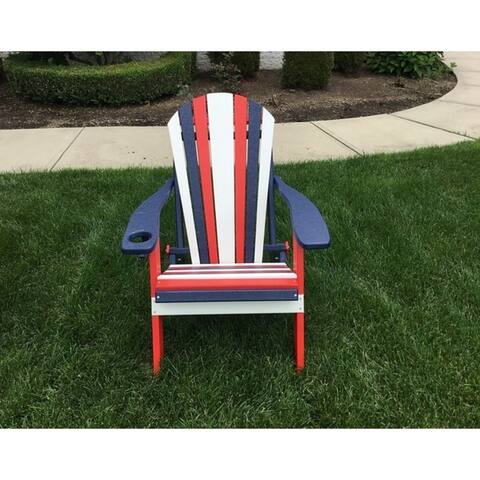 Patriotic Folding Adirondack Chair w/ Cup Holder - Red, White, and Blue