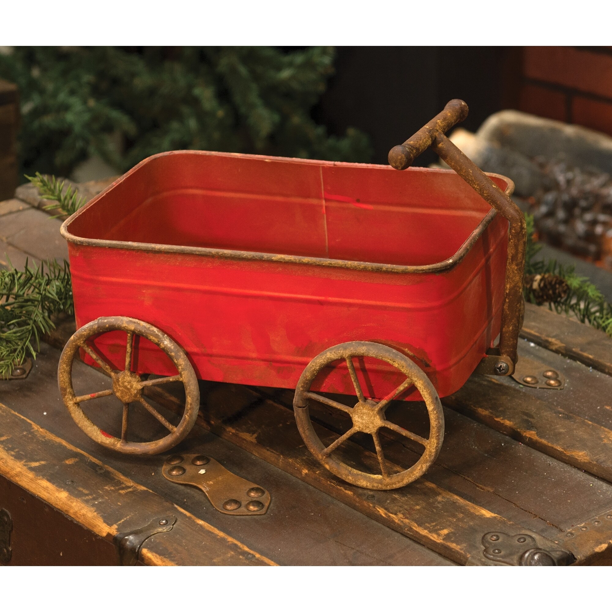 red metal wagon