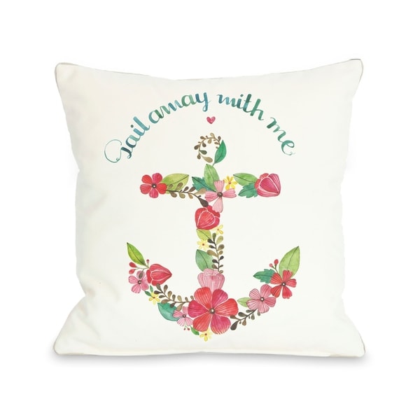 Sail Away Anchor - White Multi Pillow by Ana Victoria Calderon