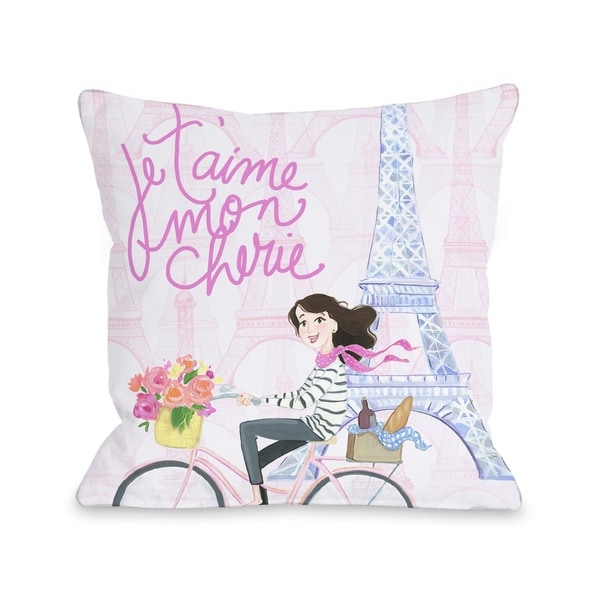 Je Taime Mon Cherie - Pink Multi Pillow by Pinklight Studio - April Heather Art