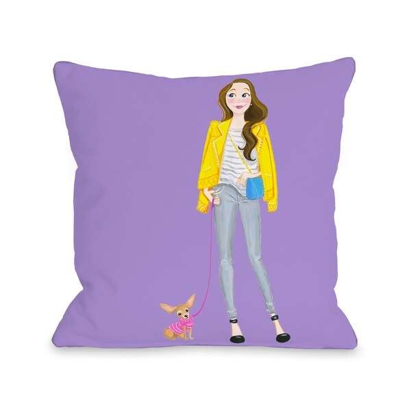 Love from NYC 5 Girl Chihuahua - Purple Multi Pillow by Pinklight Studio - April Heather Art