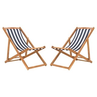 Safavieh Outdoor Living Loren Foldable Sling Chair - Navy / White (Set of 2)