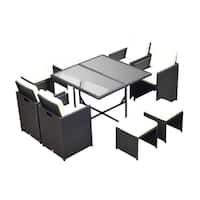 Outsunny 9 Piece Outdoor Rattan Wicker Dining Table and Chairs Patio Furniture Set