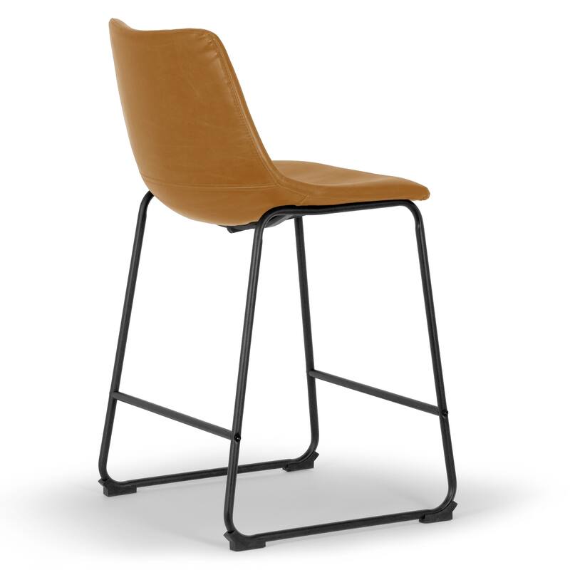 Set of 2 Adan Iron Frame Vintage Cappuccino Faux Leather Counter Stool