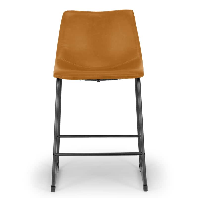 Set of 2 Adan Iron Frame Vintage Cappuccino Faux Leather Counter Stool