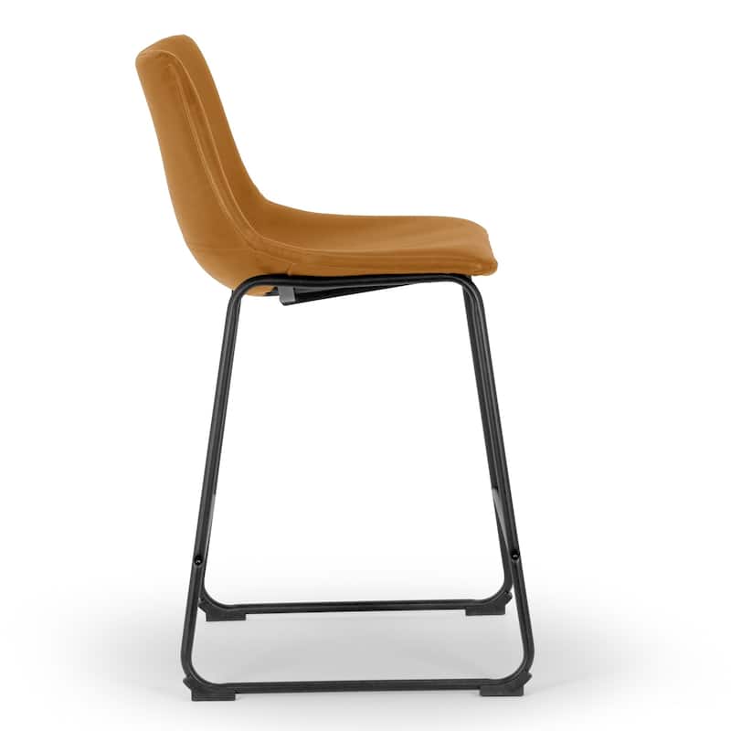 Set of 2 Adan Iron Frame Vintage Cappuccino Faux Leather Counter Stool