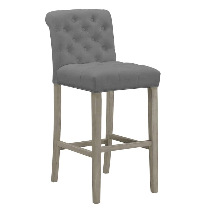 Set of 2 Aleen Grey Fabric Bar Stool with Roll Back and Tufted Buttons