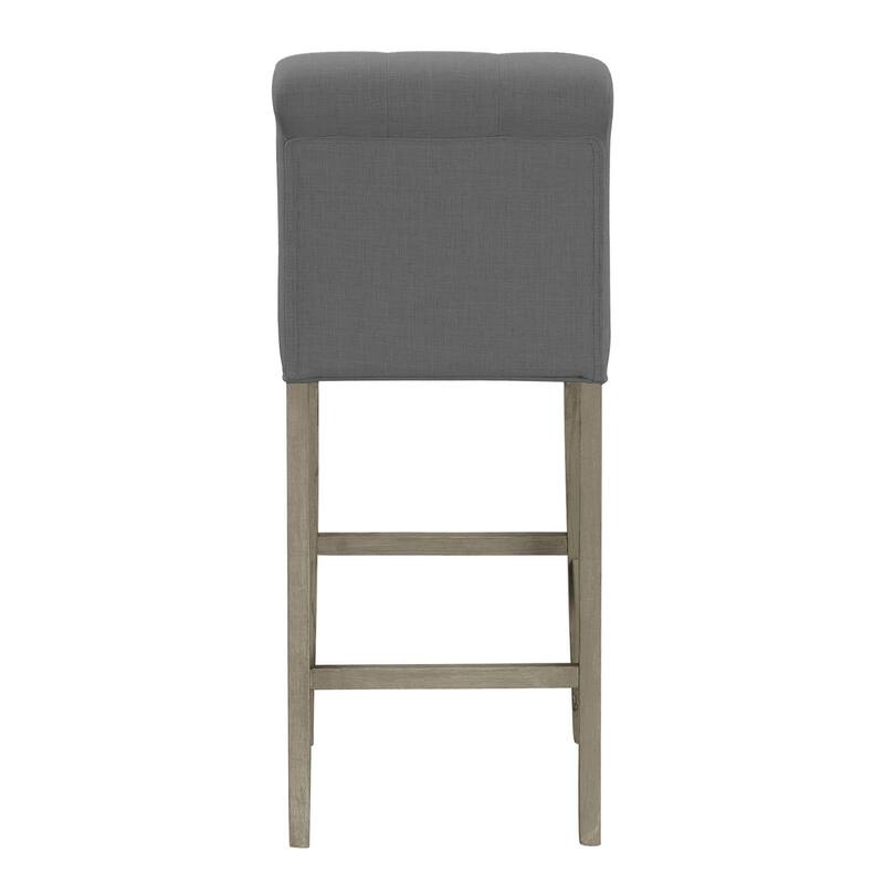 Set of 2 Aleen Grey Fabric Bar Stool with Roll Back and Tufted Buttons