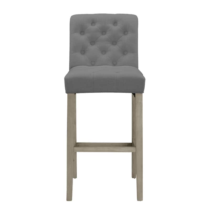 Set of 2 Aleen Grey Fabric Bar Stool with Roll Back and Tufted Buttons