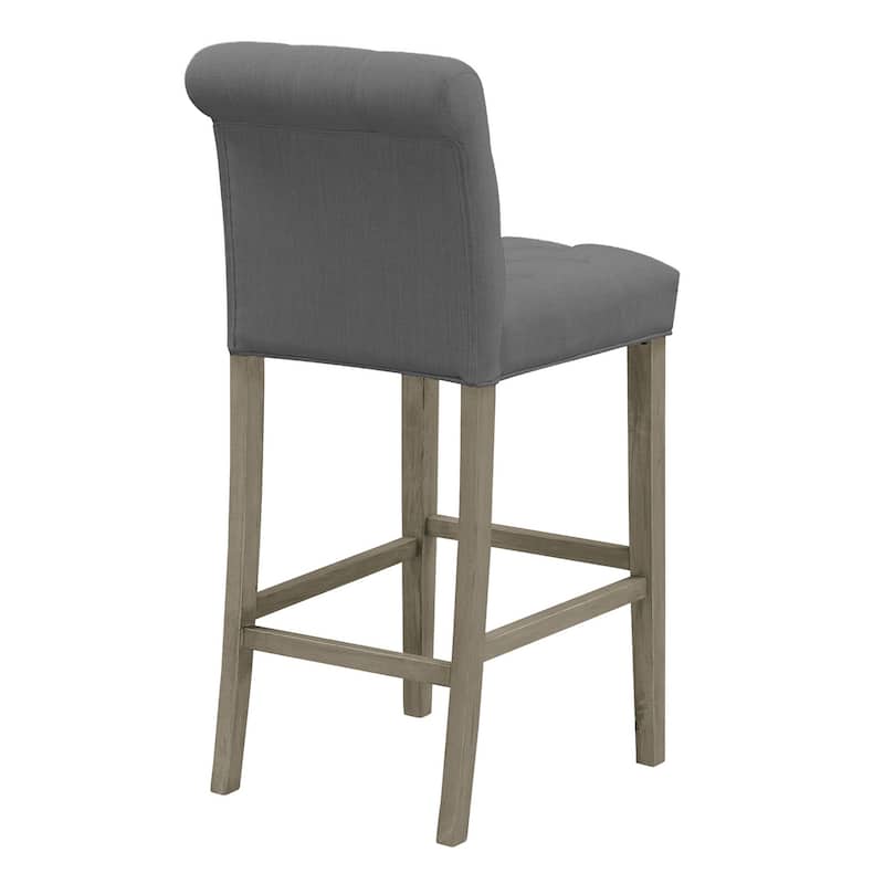 Set of 2 Aleen Grey Fabric Bar Stool with Roll Back and Tufted Buttons