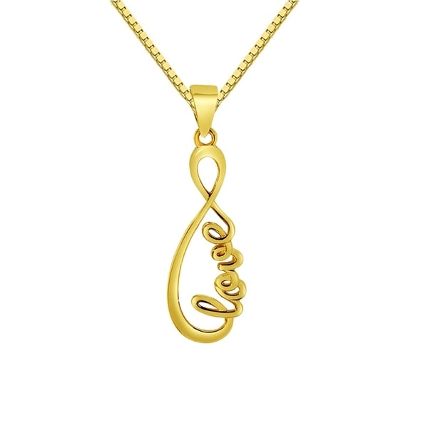14K Yellow Solid Gold I Love You Heart Charm 2-Piece Pendant with 0.8mm Box Chains