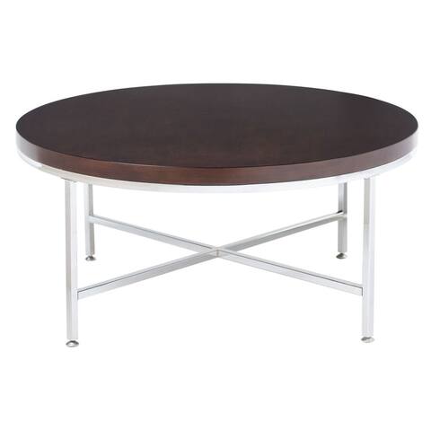 Offex Pergola 38" Round Coffee Table in Chrome and Java