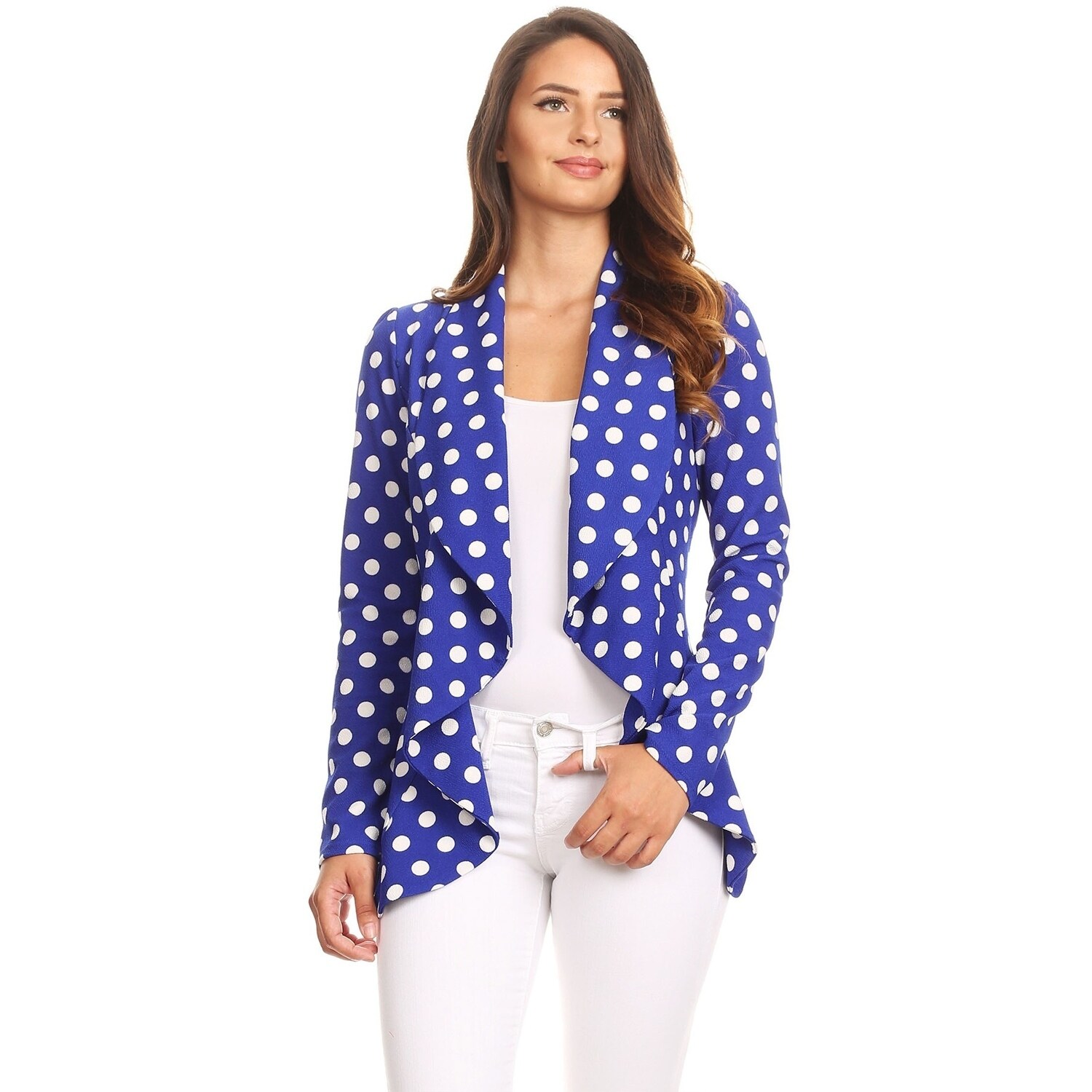 white polka dot blazer